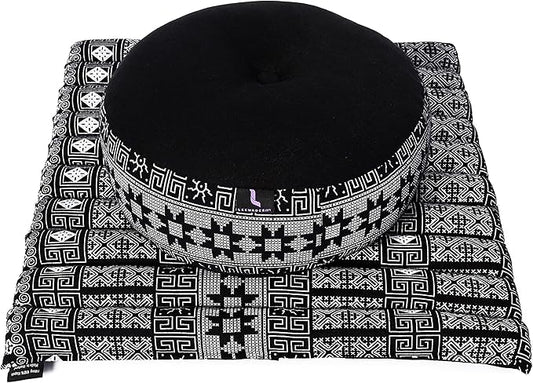 Leewadee Meditation Cushion Set – 1 Small Zafu Yoga Pillow and 1 Small Roll-Up Zabuton Mat Filled with Kapok