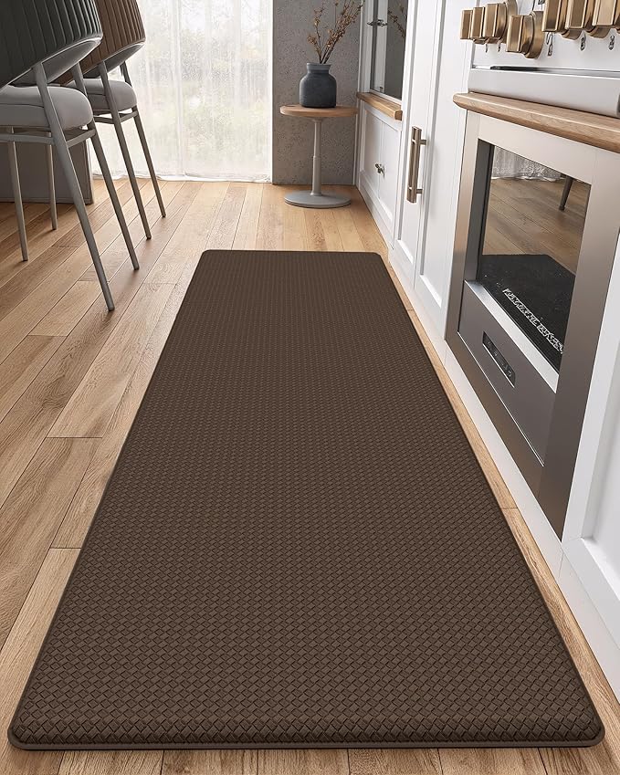 Color&Geometry Anti Fatigue Cushion Kitchen Mat for Floor -17"x59",Easy Clean, Water & Oil Proof, Anti Slip, Foam Rubber Runner Rug for Front Sink Comfort Standing,Brown
