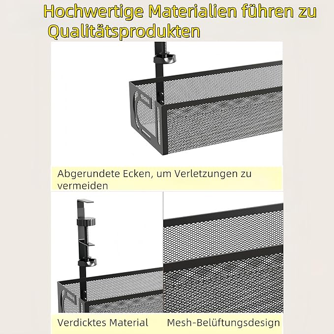 Under Desk Cable Management Tray - Management Organizers Holder, Management Under, No Drill to Desk Cable Raceway, Under Storage for Office, Kitchens, Home (Black)