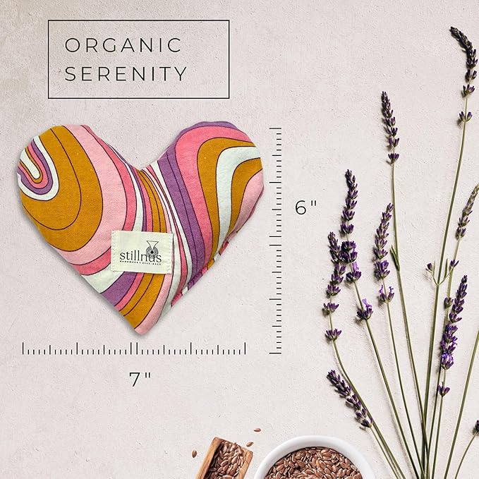 Weighted Heart Eye Pillow – Sensory Relaxation Tool for Anxiety, Sleep, and Meditation – Organic Lavender + Flaxseed – Retro Swirl Design – Stress Relief Gift for Women Under $40
