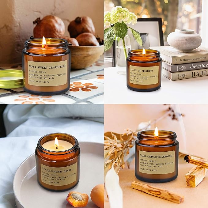 4 Pack Candles for Home Scented Candles Clearance, Aromatherapy Candle Gifts for Women, Natural Soy Wax Long Lasting Amber Jar Candles Set, Gifts for Birthday, Valentine's, Mother's, Anniversary