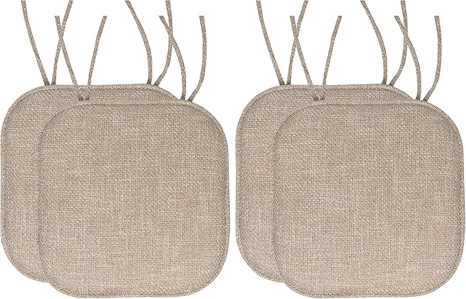 Chair Cushion Memory Foam Pads with Ties Honeycomb Pattern Slip Non Skid Rubber Back Rounded Square 16" x 16" Seat Cover (Pack of 2)