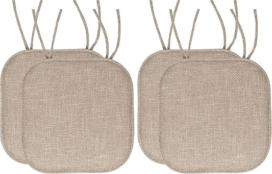 Chair Cushion Memory Foam Pads with Ties Honeycomb Pattern Slip Non Skid Rubber Back Rounded Square 16" x 16" Seat Cover (Pack of 2)