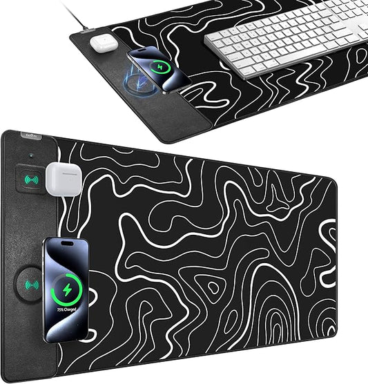 Mouse Pad with Wireless Charging, Gaming Mouse Pad with Ultra-Smooth Surface, Large XXL Desk Mat, Non-Slip Mouse Mat, Waterproof Computer Keyboard Pad for Gaming, Desk, Office, PC, 800x400x4MM, Black