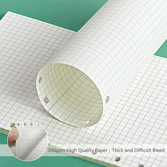 135 Sheets Planner Refill Paper 5mm Squared Inserts Paper A5 6 Holes Binder Grid Notepaper for Filofax Bullet Journals Diary (8.26x5.59 Inch)