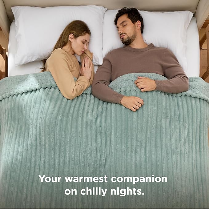 Bedsure Electric Blanket Queen Size - Thick Striped Flannel Electric Blanket with Dual Control, Heating with 10 Heat Settings & 10 Time Settings, 8 hrs Timer Auto Shut Off (84x90 inches, Green)