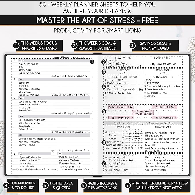 Life Planner - Undated Daily, Weekly & Monthly Planner with Budget Section | A 12 Month Journey to Increase Productivity & Happiness | Life Organizer & Gratitude Journal - Horizontal Format