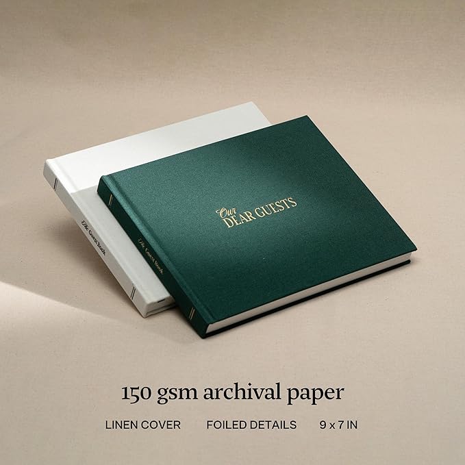 Kunitsa Co. Wedding Guest Book - Blank Sign in Book for Special Occasions, Evergreen Cover