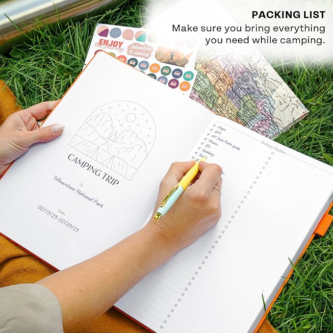 Legend Camping Journal – Hardcover Camper & RV Trip Planner – Notebook to Plan Travel & Camp Adventures with Packing Checklist, Meal Plan & Camping Bucket List – 30 Trips, 7" x 10" (Orange)