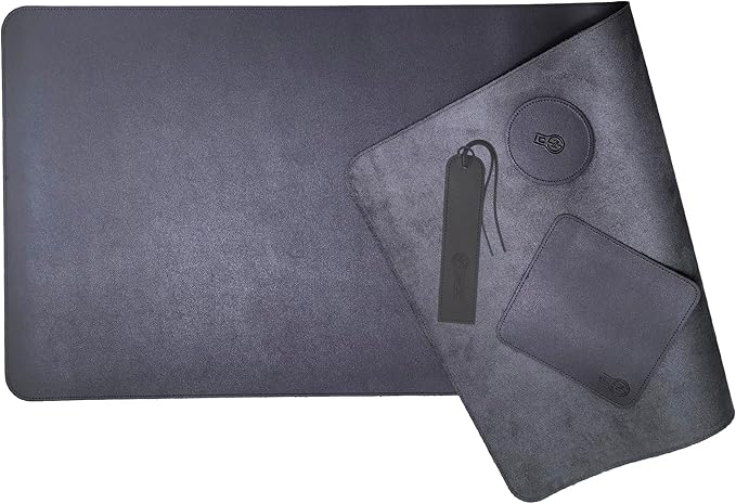 PU Leather Desk Mat| Premium Mouse Pad with Bonus Coaster | Stylish, Durable, Waterproof Mouse Pad for Office & Home (Steel Grey, XXL - PU Gift Set)