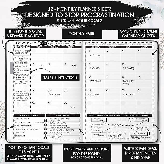 Life Mastery Planner - A 12 Month Journey to Crush Your Goals, Increase Productivity, Passion, Success & Happiness - Weekly & Monthly Life Planner