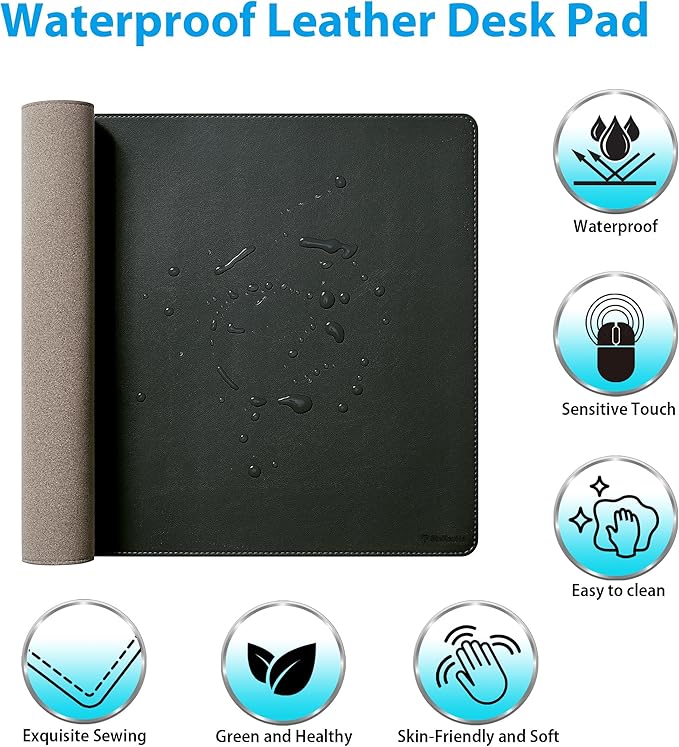 Large Leather Mouse Pad for Desk, 30.3" x 14.4" Desk Mat, Non-Slip Pu Leather Office Home Desk Mat, Waterproof Desk Pad for Keyboard and Mouse, Laptop, Writing, Desk Accessories (Dark Grey)