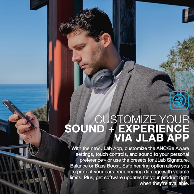 JLab JBuds Lux ANC Wireless Headphones, Graphite, Hybrid Active Noise Cancelling, Customizable Sound, Spatial Audio Compatible, Premium Over-Ear Bluetooth Headset