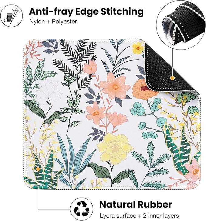 ALOANES Waterproof Mouse Pad with Stitched Edge, Premium-Textured Mouse Mat, Non-Slip Rubber Base Mousepad for Laptop, Computer & PC, Desk Mat for Gamer, Office & Home, Flower and Plant