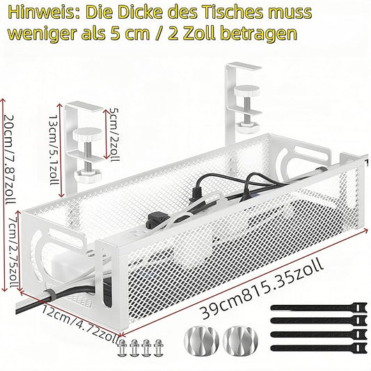 Under Desk Cable Management Tray - Management Organizers Holder, Management Under, No Drill to Desk Cable Raceway, Under Storage for Office, Kitchens, Home (White)