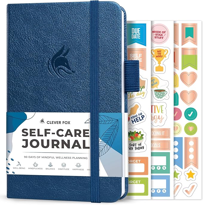 Clever Fox Self-Care Journal Pocket – Daily Reflection Notebook – Mental Health & Personal Development Planner, Meditation & Mood Log (Mystic Blue)