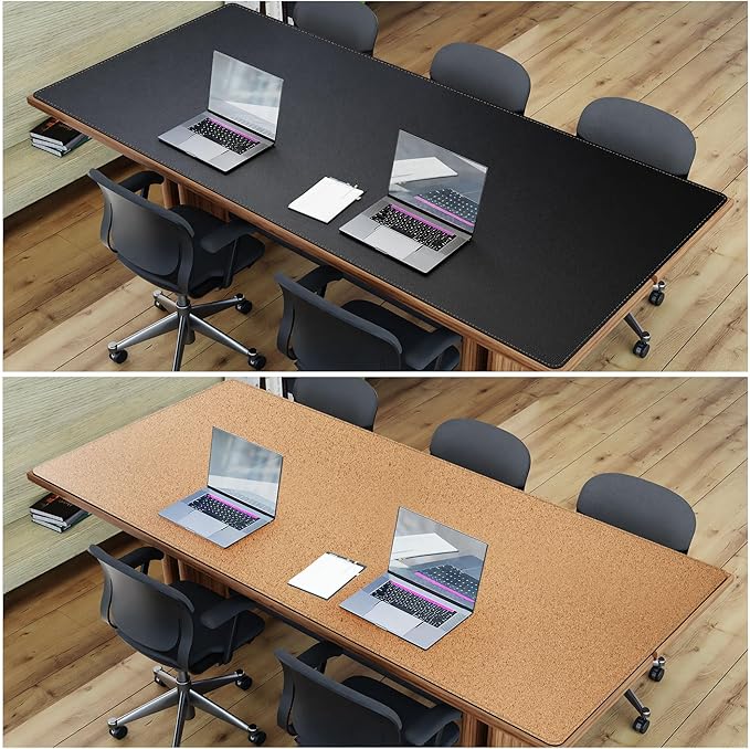 MAIDERN Cork & Leather Desk Mat – 86.6"x40" Large Office Desk Blotter Pad – Waterproof Surface Desk Blotter Pad (Black)