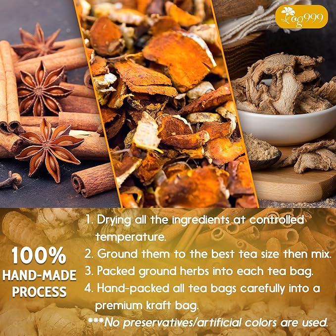 200 Bags Premium Turmeric Ginger Cinnamon Tea, Improve Digestion, Support Brain, Weight, Skin and Sleep, Eco-Conscious Tea Bags and Premium Natural Ingredients. Turmeric Ginger Herbal Tea. No Sugar, No Caffeine, No Gluten, Vegan.