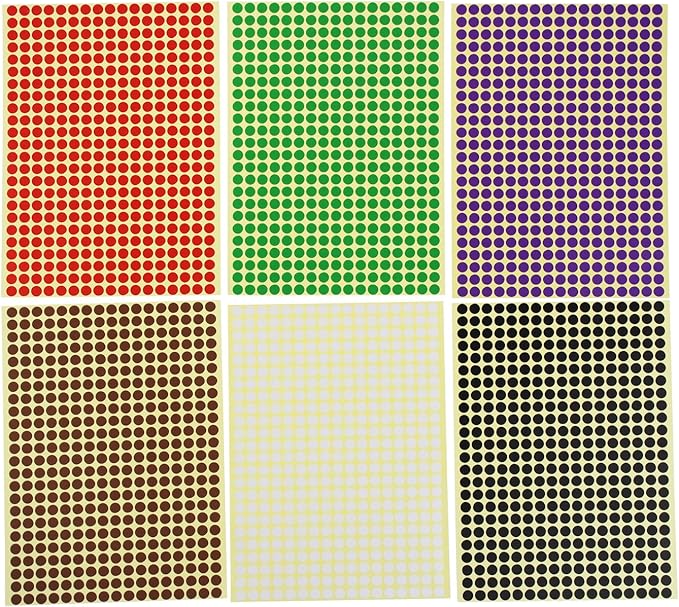 LJY 6mm Round Dot Stickers Color Coding Labels, 12 Different Assorted Colors, 36 Sheets, 14688 Dots in Total