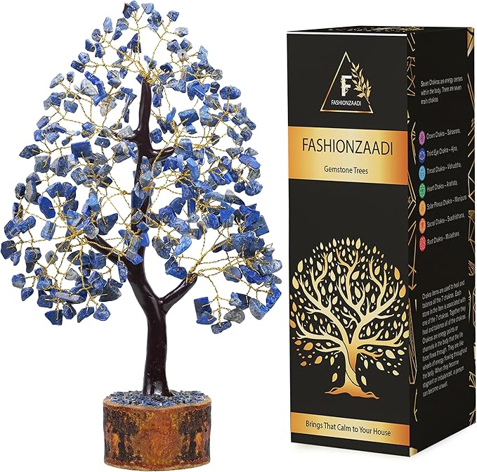 FASHIONZAADI Lapis Lazuli Crystal Tree of Life - Chakra Natural Handmade Gemstone Tree, Feng Shui Crystal Decoration, Money Spiritual Gift, Healing Crystal Chakra Decor