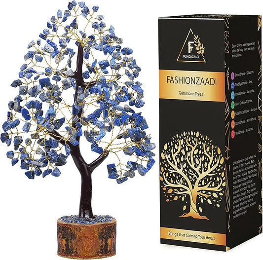 FASHIONZAADI Lapis Lazuli Crystal Tree of Life - Chakra Natural Handmade Gemstone Tree, Feng Shui Crystal Decoration, Money Spiritual Gift, Healing Crystal Chakra Decor