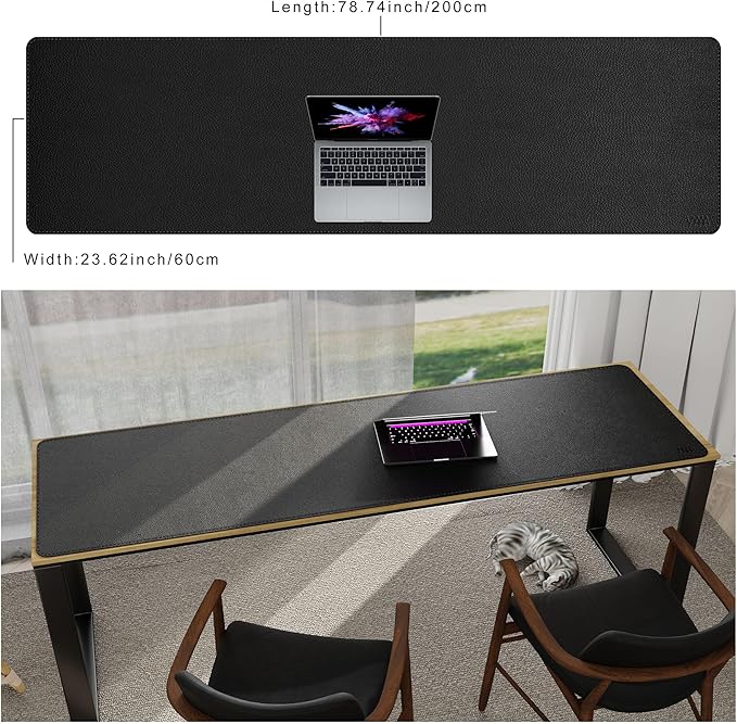 Vyaaa 78.7"x23.6" PU Leather Large Desk Mat (Black) - XXL Extended Mouse pad, Office Desk Protector, Non-Slip Computer Desk pad for Office, Gaming, Home