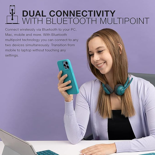 JLab Go Work Pop On-Ear Wireless Headset, Teal, 50+ Hours Playtime, Bluetooth Multipoint, Rotating Boom Mic, Noise Canceling MEMS Microphone, Light-Weight and Portable, for PC/Mac or Mobile