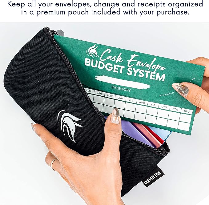 Clever Fox Cash Envelopes for Budgeting System – Budget Envelopes for Cash Budgeting and Saving, Tear and Water Resistant, Includes Carry Pouch & 12 Expense Tracking Budget Sheets, 12 Pack - Assorted