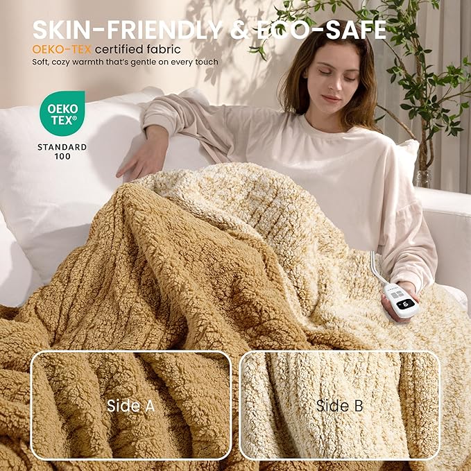 Electric Heated Blanket Full Size 72x84 inches, Fast Heating w/ 10 Heat Settings & 2/4/8/10H Auto Timer, Double-Sided Sherpa, Ultra Soft & Cozy for Couch, Bed, Office, Machine Washable, ETL Certified