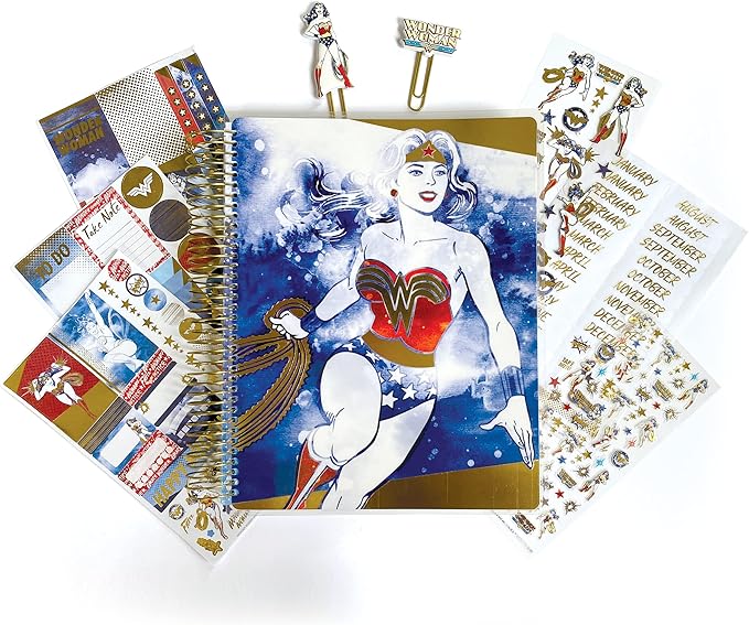 Paper House Productions DC Comics Wonder Woman 12 Month Undated Planner Set with Month and Event Flag Stickers and More!