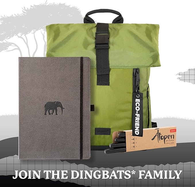 Dingbats* - Wildlife A4 Grid Notebook - Extra Large Hardcover PU Leather Journal - for Work, Travel - Pocket, Elastic Closure, Pen Holder, Bookmark