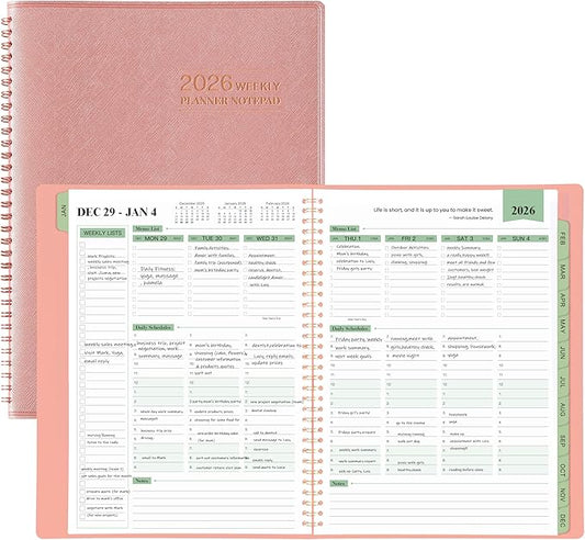 2026 Planner - 11.38'' x 8.74'', Weekly & Monthly Planner Notepad 2026, JAN. 2026 - DEC. 2026, Appointment Book, 60 Minutes Interval, Monthly Tabs, Faux Soft Leather, Spiral Bound - Rose Golden