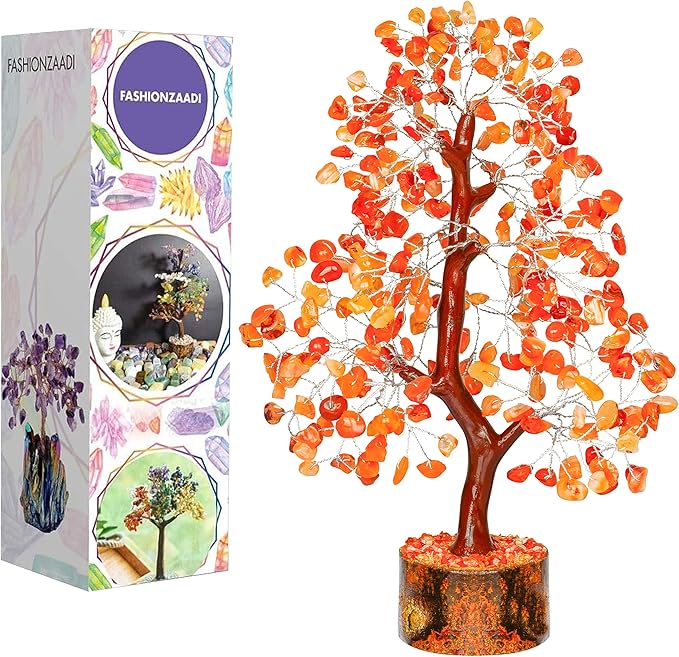 FASHIONZAADI Crystal Tree of Life Home and Office Feng Shui Decor, Carnelian Healing Crystal Handmade Bonsai Tree for Positive Energy, Good Luck, Money, Christmas Decor, Birthday Gifts for Women, Mom
