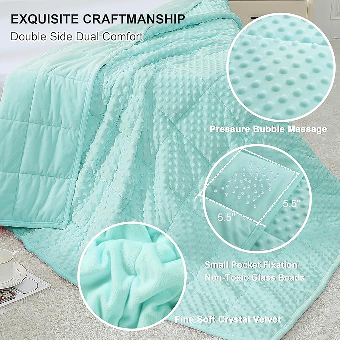 Alomidds Weighted Blanket (60"x80",15lbs Queen Size - Teal), Weighted Blankets for Adults, Cooling Breathable Soft and Comfort Minky, Heavy Blanket Microfiber Material with Glass Beads