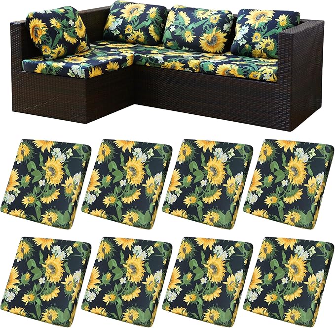 8Pcs Stretch Patio Cushion Covers,Outdoor Couch Covers Replacement,Outdoor Couch & Sofa Slipcovers,for Patio Furniture Cushion Covers,Washable Reusable Furniture Protector(Sunflower,Cover Only)