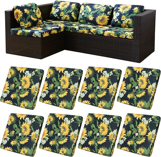 8Pcs Stretch Patio Cushion Covers,Outdoor Couch Covers Replacement,Outdoor Couch & Sofa Slipcovers,for Patio Furniture Cushion Covers,Washable Reusable Furniture Protector(Sunflower,Cover Only)