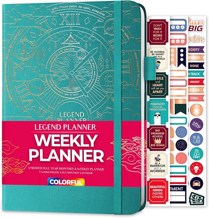 Legend Weekly Colorful Planner 2nd Edition – Undated Life & Work Agenda Journal for Time Management, Goal Setting, Productivity, Tasks & To Do Lists – A5 size, 5.8 ″ x 8.3″, Hardcover – Turquoise