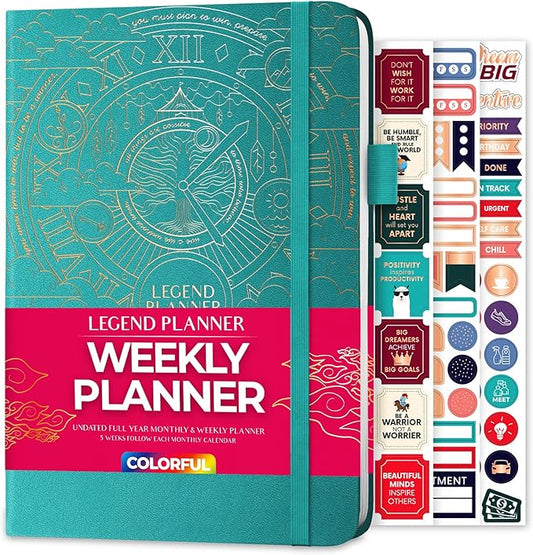 Legend Weekly Colorful Planner 2nd Edition – Undated Life & Work Agenda Journal for Time Management, Goal Setting, Productivity, Tasks & To Do Lists – A5 size, 5.8 ″ x 8.3″, Hardcover – Turquoise