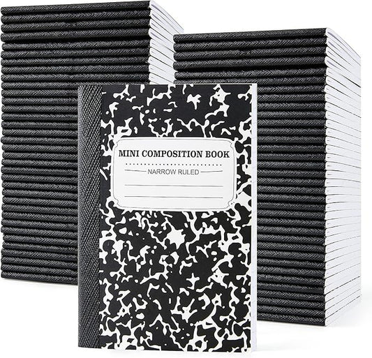 feela 70 Pack Mini Composition Notebook Bulk, Cute Pocket Composition Note Pad, Small Journal Notebooks for Students College School Supplies, 4.5" X 3.25", Narrow Ruled, Black Marble Covers