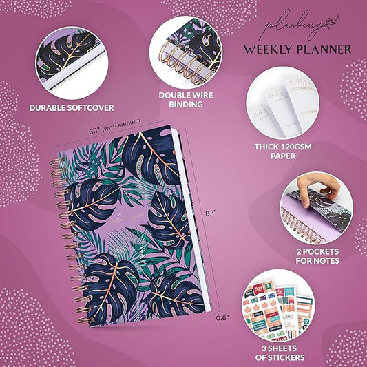 PLANBERRY Weekly Planner – Undated Life Organizer & Budget Planner – Time Management, Goal Setting, To-Do List, Work-Life Balance & Habit Tracker – 6.1″ x 8.1″ (Wild Purple)