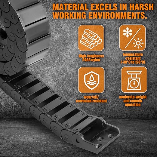 10 x 15mm (Inner H x W) R28 Bridge Type Drag Chain Cable Wire Carrier Protection Chain 39.3inch/1M for 3D Printer and CNC Router Mill,Black Plastic Nylon(Non-openable)