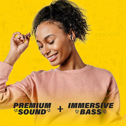 KICKER TWS1 True Wireless Earbuds, Bluetooth Earbuds with Microphone, Wireless Earphones for Android and iOS, Fast-Charging Case for USB-C with 20 Hours of Playtime