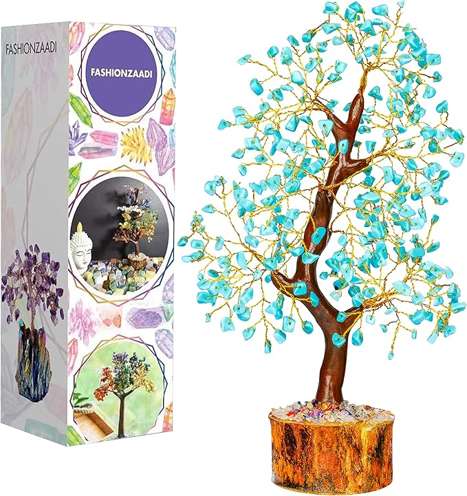 FASHIONZAADI Turquoise Stone Crystal Tree of Life, Feng Shui Decor, Chakra Gem Tree, Crystal Positive Energy, Spiritual Decor, and Gifts for Women