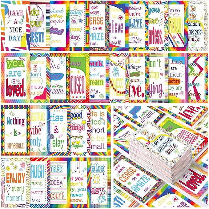 Jinei 300 Inspirational Affirmation Cards Positive Motivational Cards Small Mini Encouragement Quotes for Women Church End of the Year Teacher Gifts(Rainbow Style)