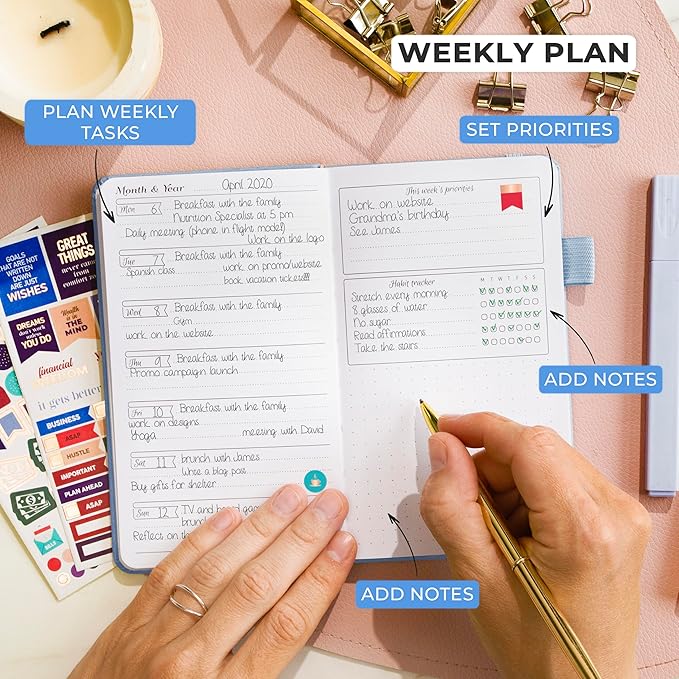 GoGirl Planner and Organizer for Women – Pocket Weekly Planner, Goals Journal & Agenda for Time Management & Productivity. Undated (Light Blue)