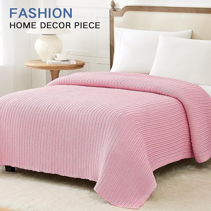 Guohaoi Knitted Weighted Blanket Kids (Pink 50"x60" 5lbs) No Beads Cooling Heavy Blanket, Home Decor Breathable Chunky Knit Throw Blanket for All-Season Use