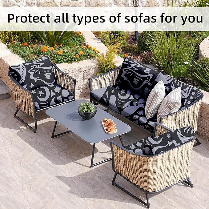 8Pcs Stretch Patio Cushion Covers,for Outdoor Couch Cushion Covers Replacement,Outdoor Sofa Covers Patio Slipcovers Couch Cover,Washable Furniture Cover (Pigeon 1, Cover Only)