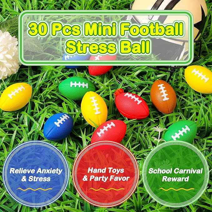 30 Pcs Mini Football Stress Ball 2.2 Inches Mini Foam Sports Ball Stress Anxiety Relief Balls Toy for Footballs Party Favors, Gift Bag Fillers, School Carnival Reward Supplies