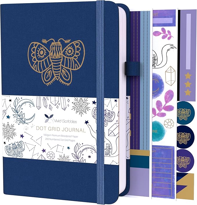 Dotted Journal – 160gsm Bleed Proof Thick White Paper – 200 Numbered Dot Grid Pages – 5.8 x 8.3 inch Bullet Dotted Notebook