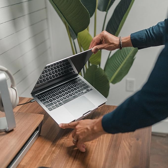 HumanCentric Laptop Riser for Desk in Black Walnut Wood Top and Space Gray Aluminum Base, Compatible with MacBook and Other Laptops Up to 16 Inches, Ergonomic Computer Holder, 25-Degree Angle Tilt